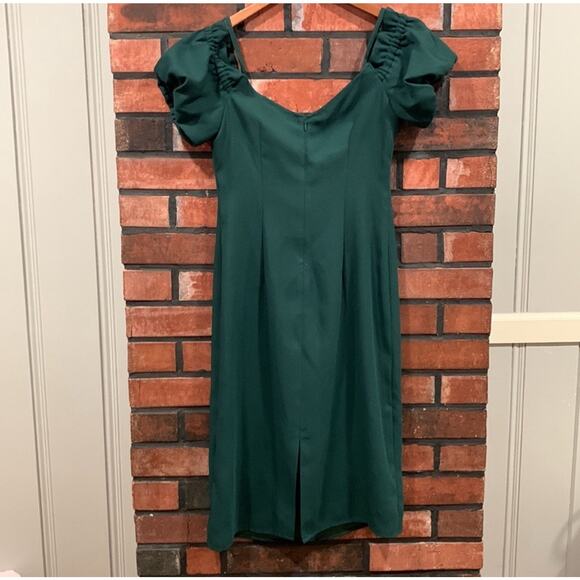 Club Monaco Ralph Lauren Midi Dress Size 0 Forest Green Open Cold Off Shoulder - Picture 2 of 14